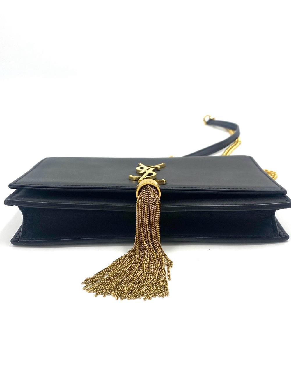Saint Laurent Navy Leather Tassel Chain Crossbody Bag with Gold Hardware - Picture 4 of 11